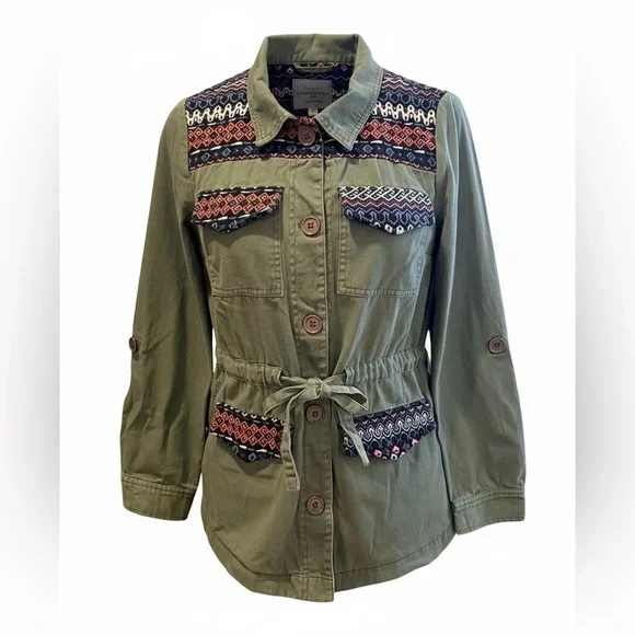 Modcloth Olive/ Army Green Utility Jacket with Patterned Accents Tag Size Medium - Picture 1 of 15